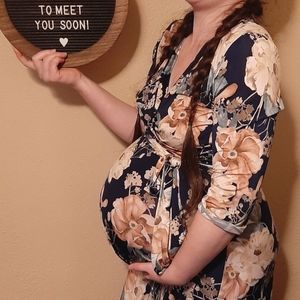 NWOT Pink Blush Floral Maxi Wrap Dress Blue Sz M